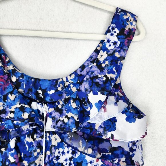 WHBM Shirt Womens Medium Blue Purple Tiered Ruffle Sleeveless Casual Top - Picture 7 of 10